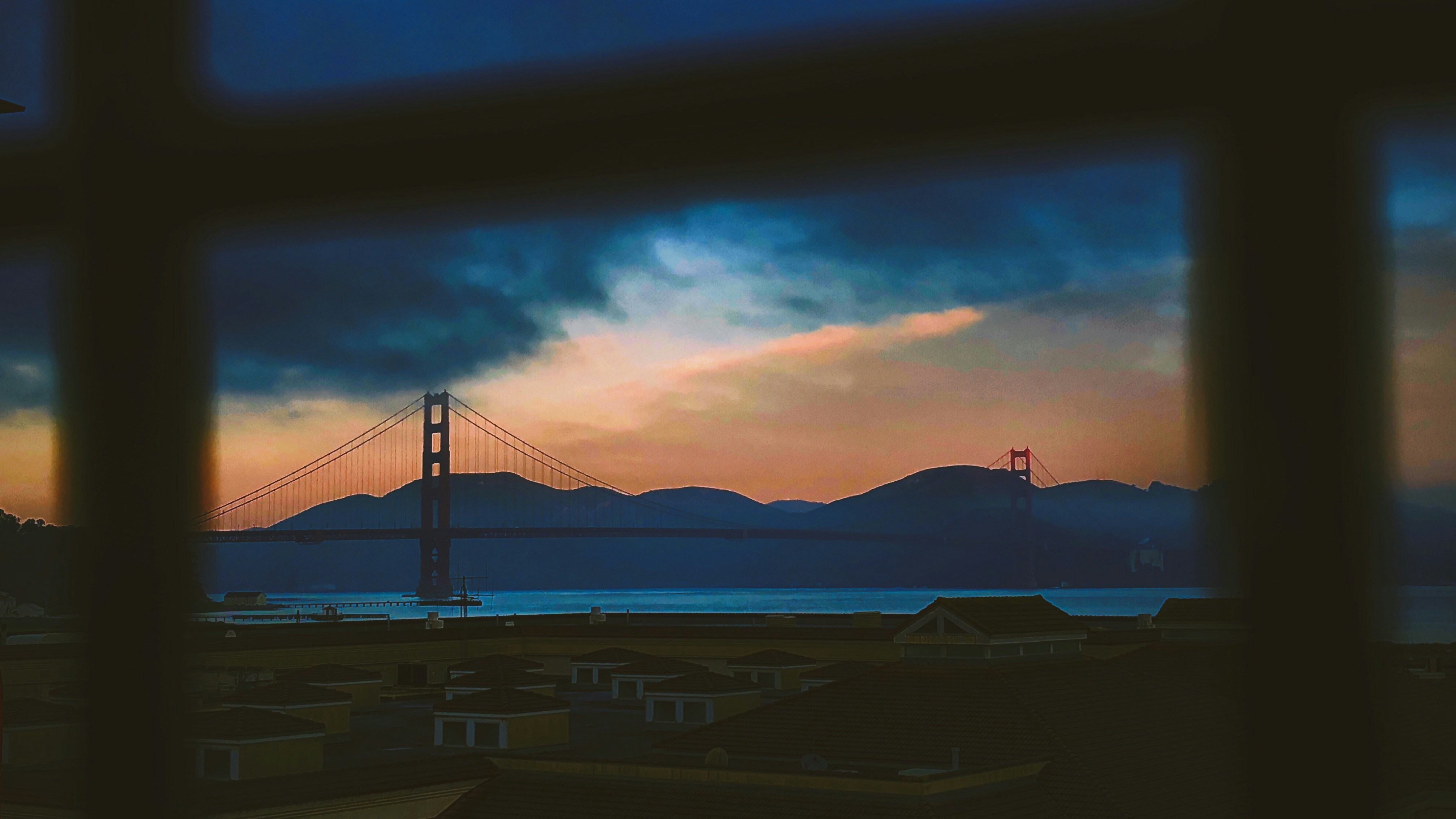 Bridge architecture against a dark sky